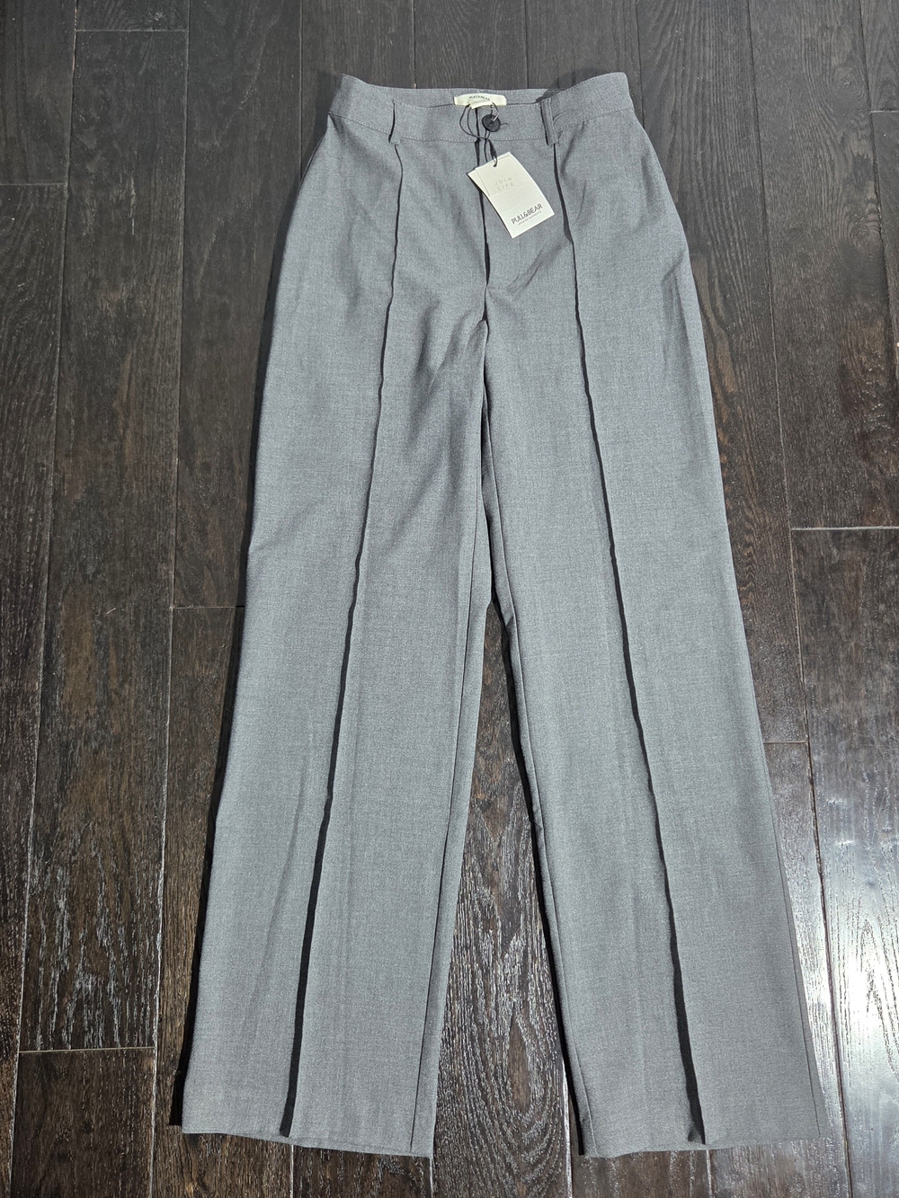 Pull & Bear Women's Size M High-Waisted Seam Front Straight Loose Leg Pants Gray